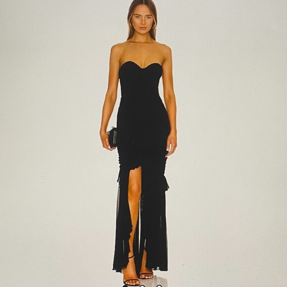 MAJORELLE REVOLVE BLACK STRAPLESS RUCHED DESIGN MAXI NWT SZ S - Picture 1 of 13